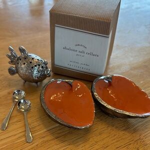 Pottery Barn Abalone Salt Cellars Set - Vibrant Orange